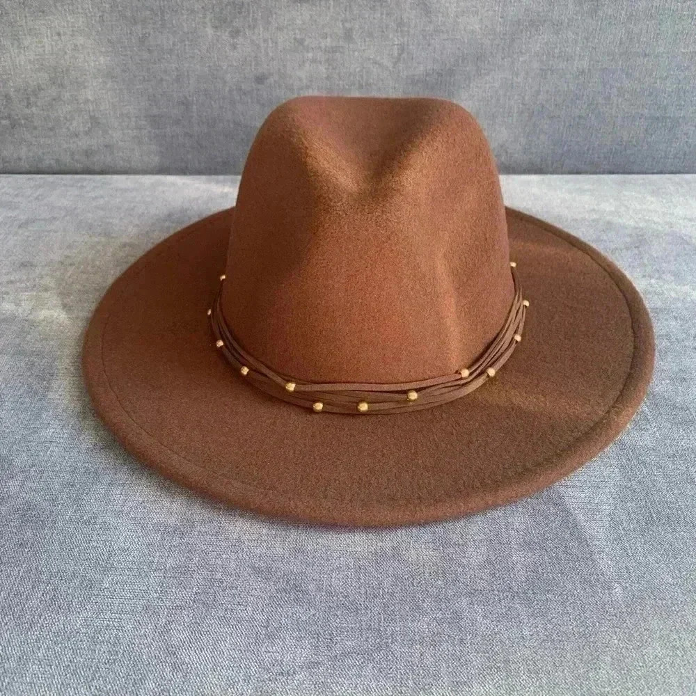 Woman’s Time & Tru Brown Velvet Beaded Trim Western Fedora New One Size Fall Hat